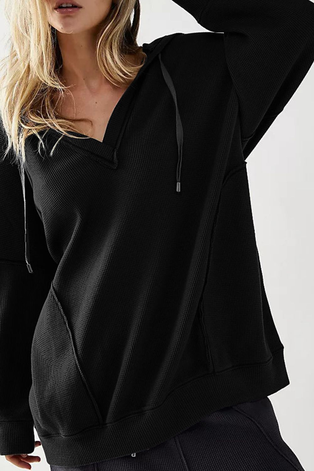 Outfit Flow - Exposed Seam Drawstring Long Sleeve Hoodie