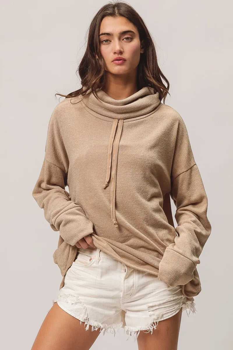 BiBi Solid Side Pocket Thumb Top TAUPE OutfitFlow
