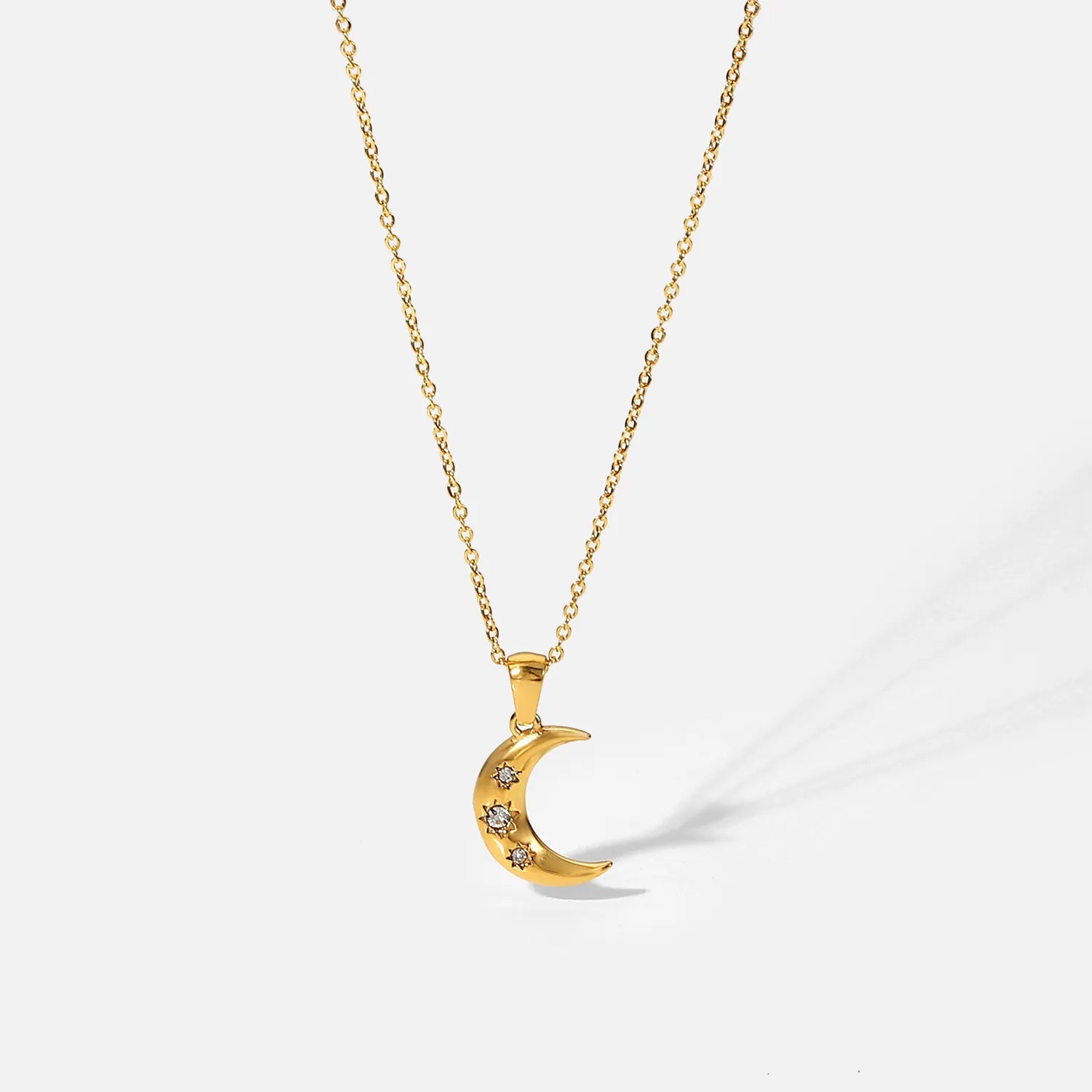 Crescent Moon Inlaid Zircon Pendant Necklace OutfitFlow