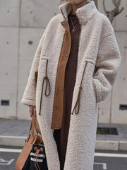 Outfit Flow - Plus Size Drawstring Zip Up Turtleneck Sherpa Coat