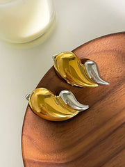 Two-Tone Curved Leaf Drop Earrings OutfitFlow