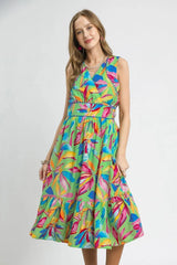 Umgee Ruffled Hem Printed Sleeveless Midi Dress OutfitFlow