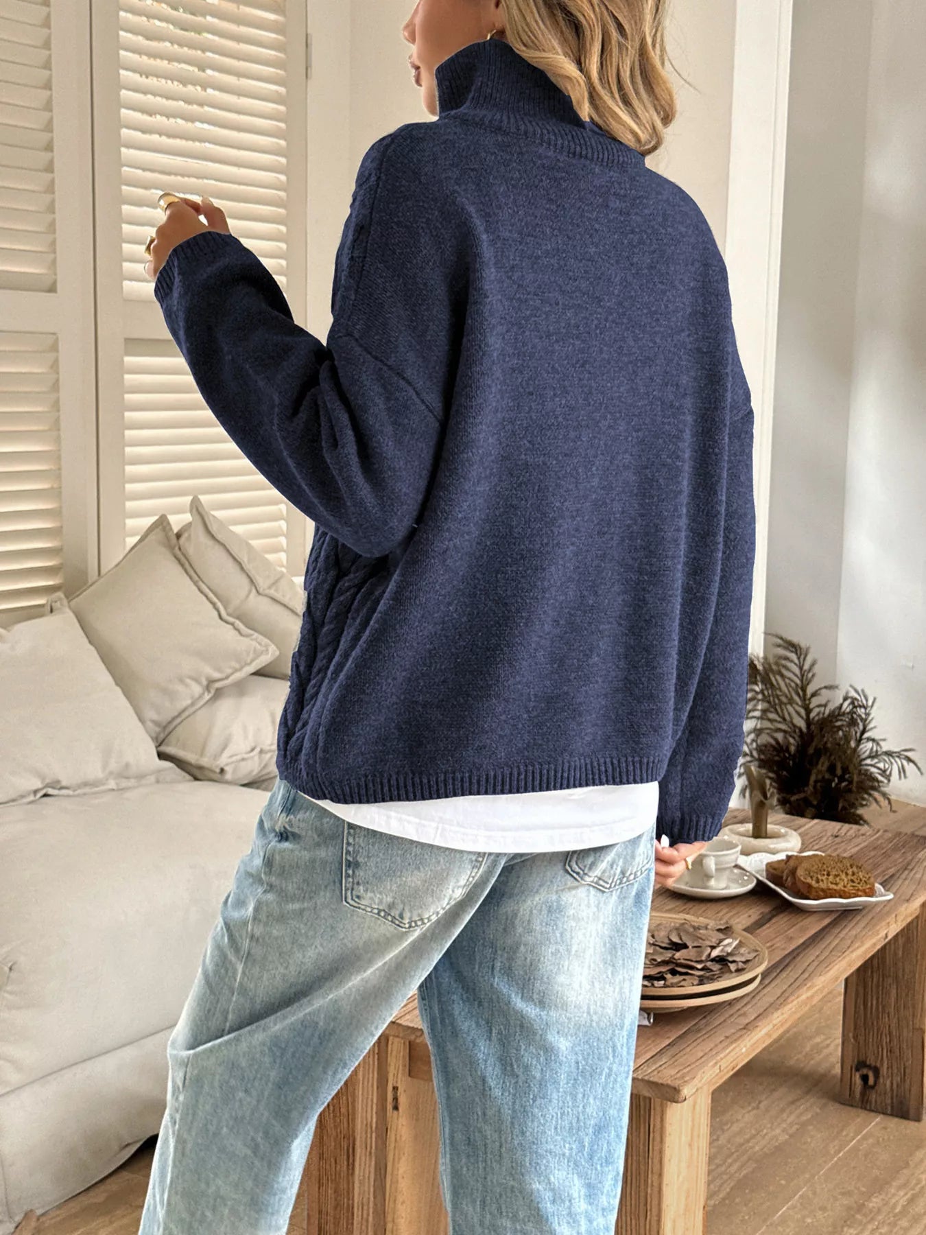 Zip Collar Cable-Knit Sweater OutfitFlow