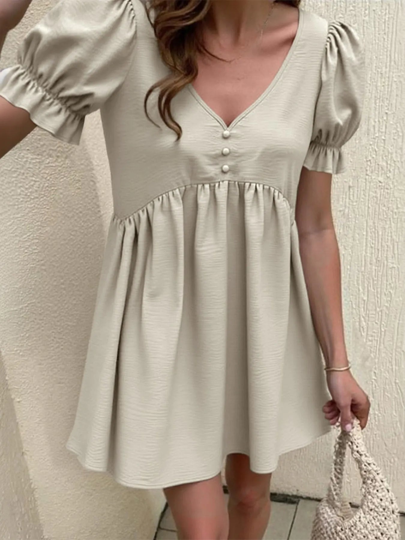 Puff Sleeve Babydoll Mini Dress OutfitFlow