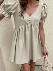Puff Sleeve Babydoll Mini Dress OutfitFlow