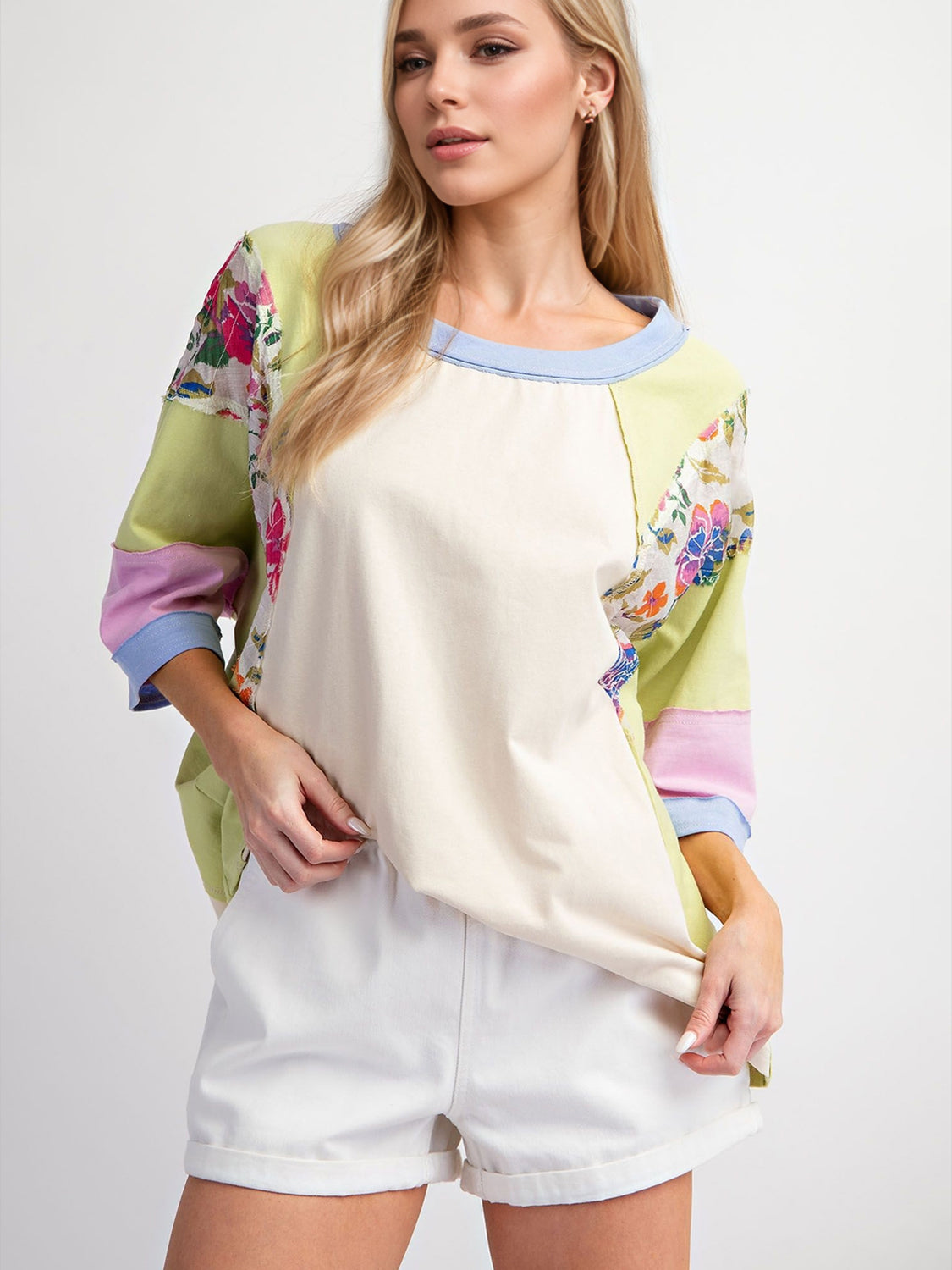 Outfit Flow - Color Block Printed Three-Quarter Sleeve Top