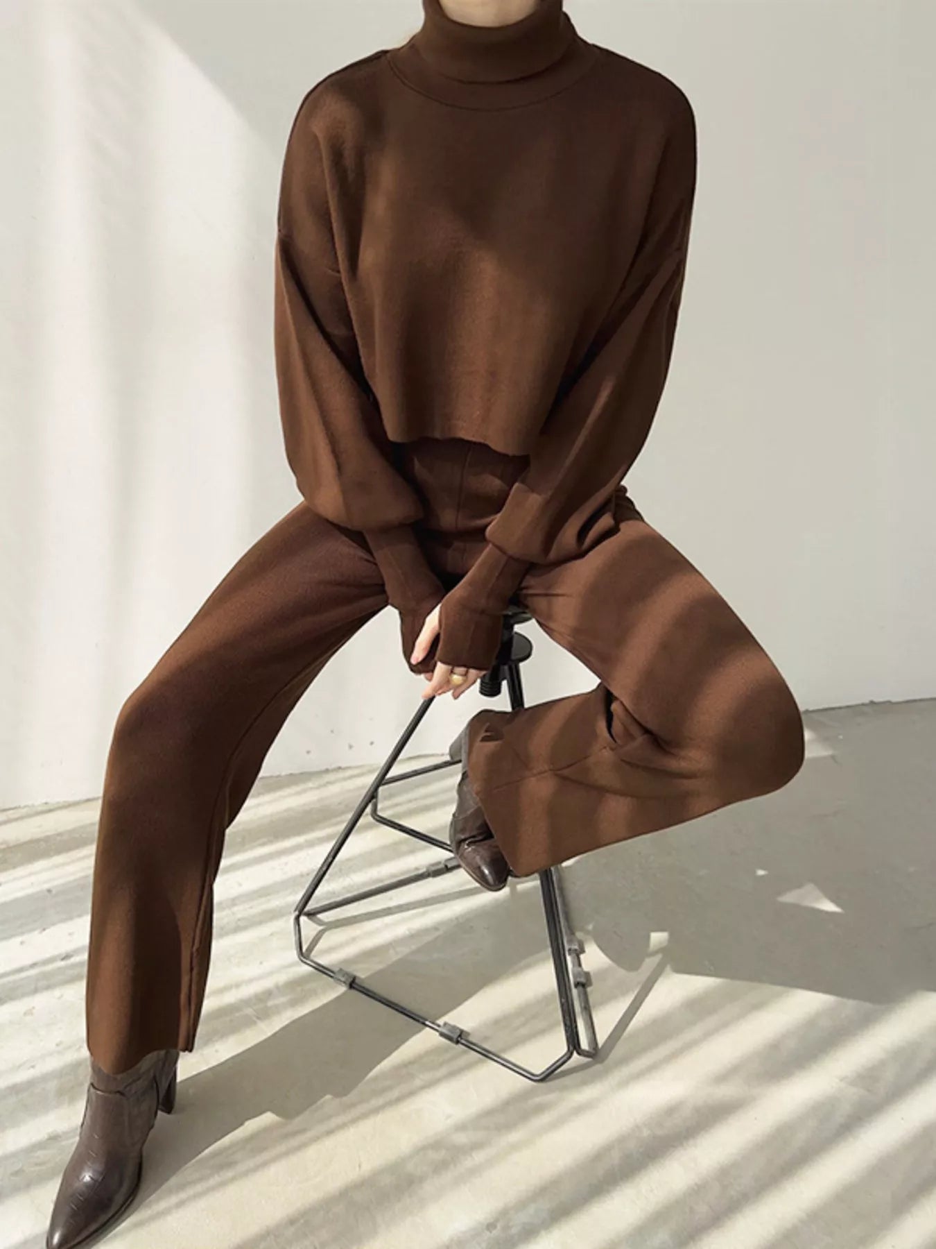 Turtleneck Long Sleeve Top & Pants Set OutfitFlow