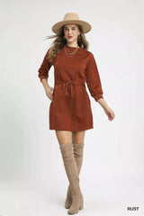 Umgee Drawstring Cable Knit Mini Dress with Pockets OutfitFlow