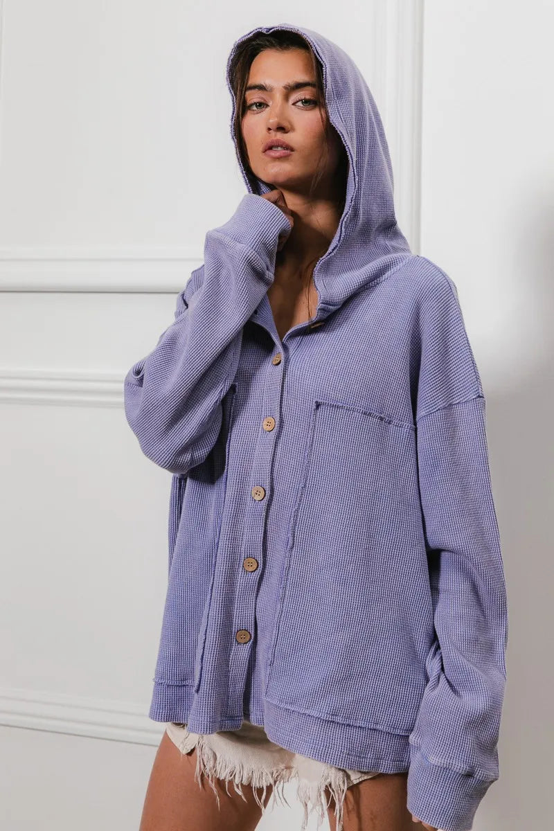 BiBi Washed Waffle Thermal Hooded Jacket OutfitFlow