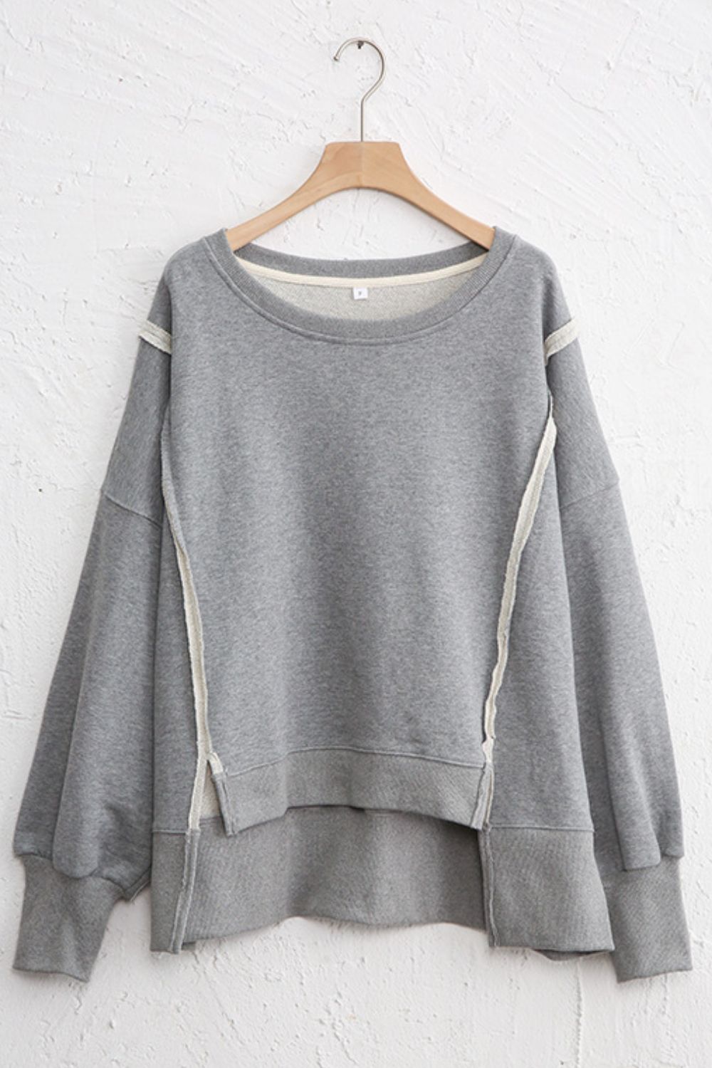 Outfit Flow - Exposed Seam High-Low Long Sleeve Sweatshirt