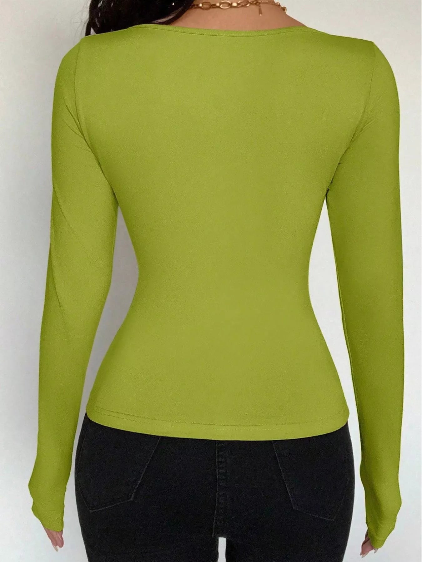 Long Sleeve Scoop Neck Tie Front T-Shirt OutfitFlow