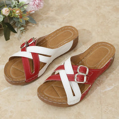 Open Toe Flats Sandals Red and white OutfitFlow