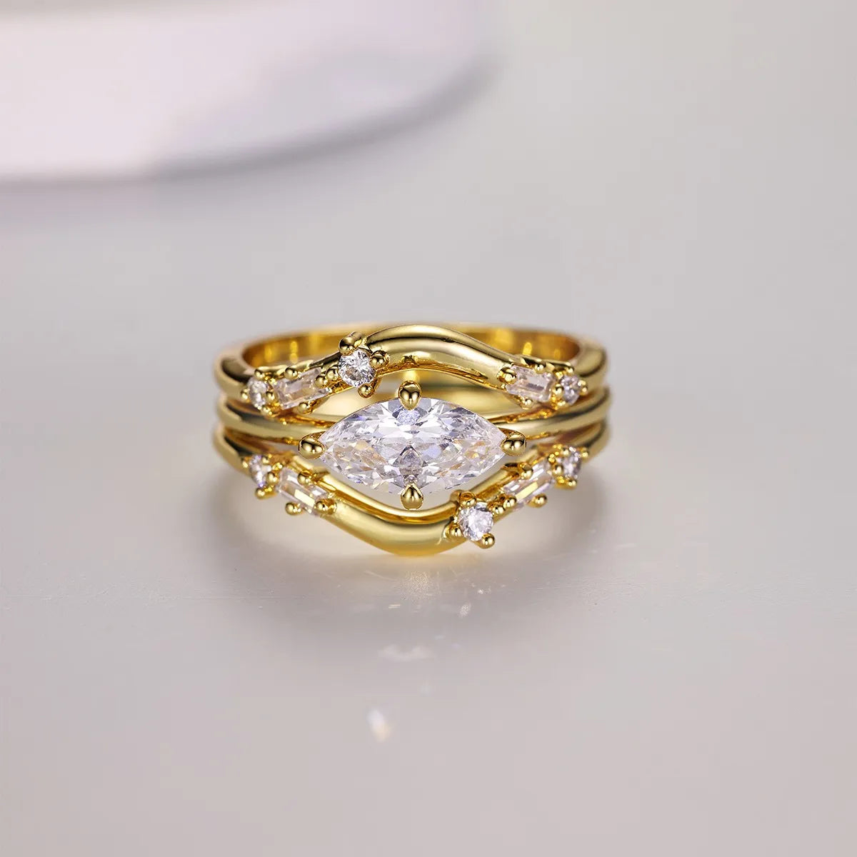 1 Carat Moissanite 925 Sterling Silver 3pcs Ring Set Gold OutfitFlow