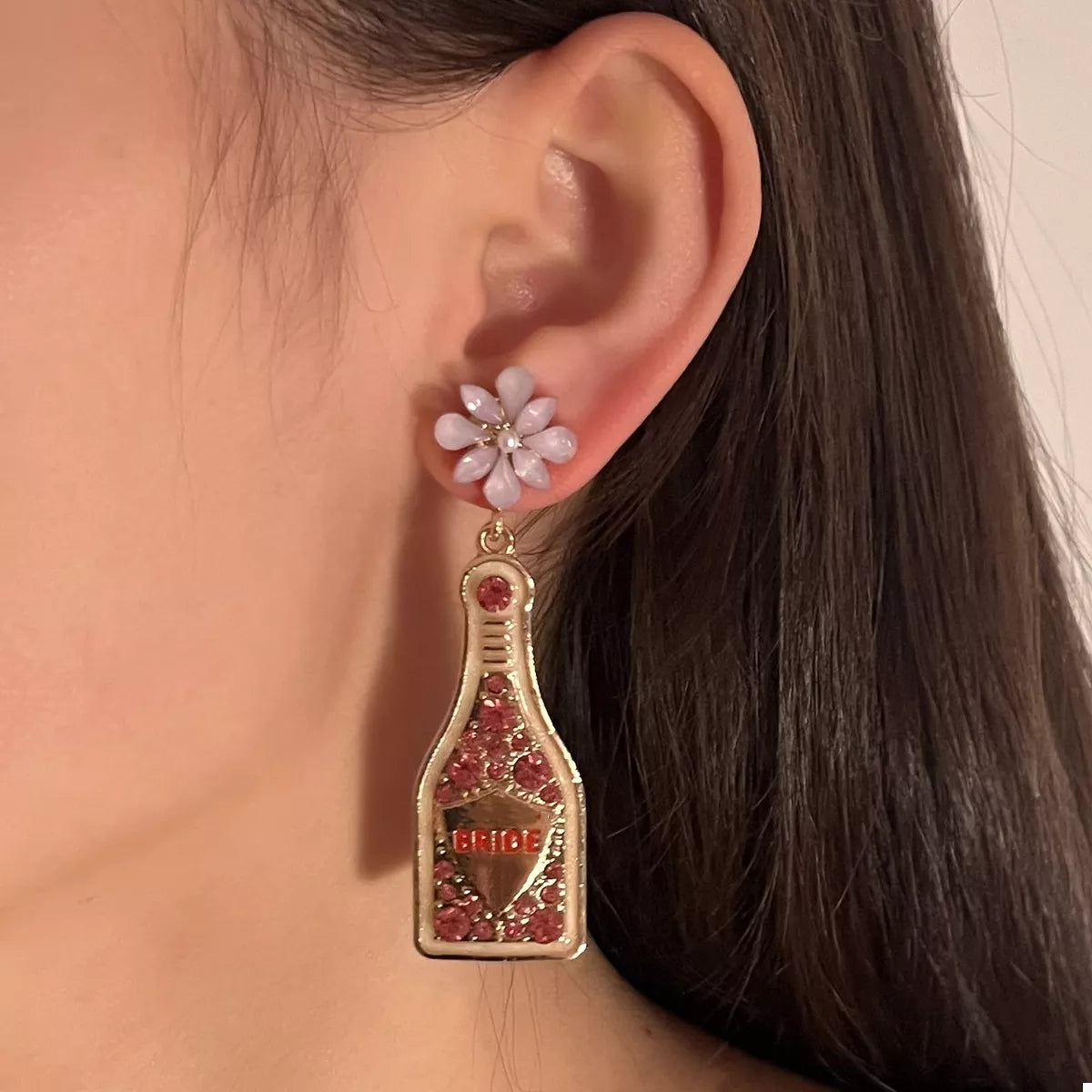 Bride Champagne Bottle Dangle Earrings OutfitFlow