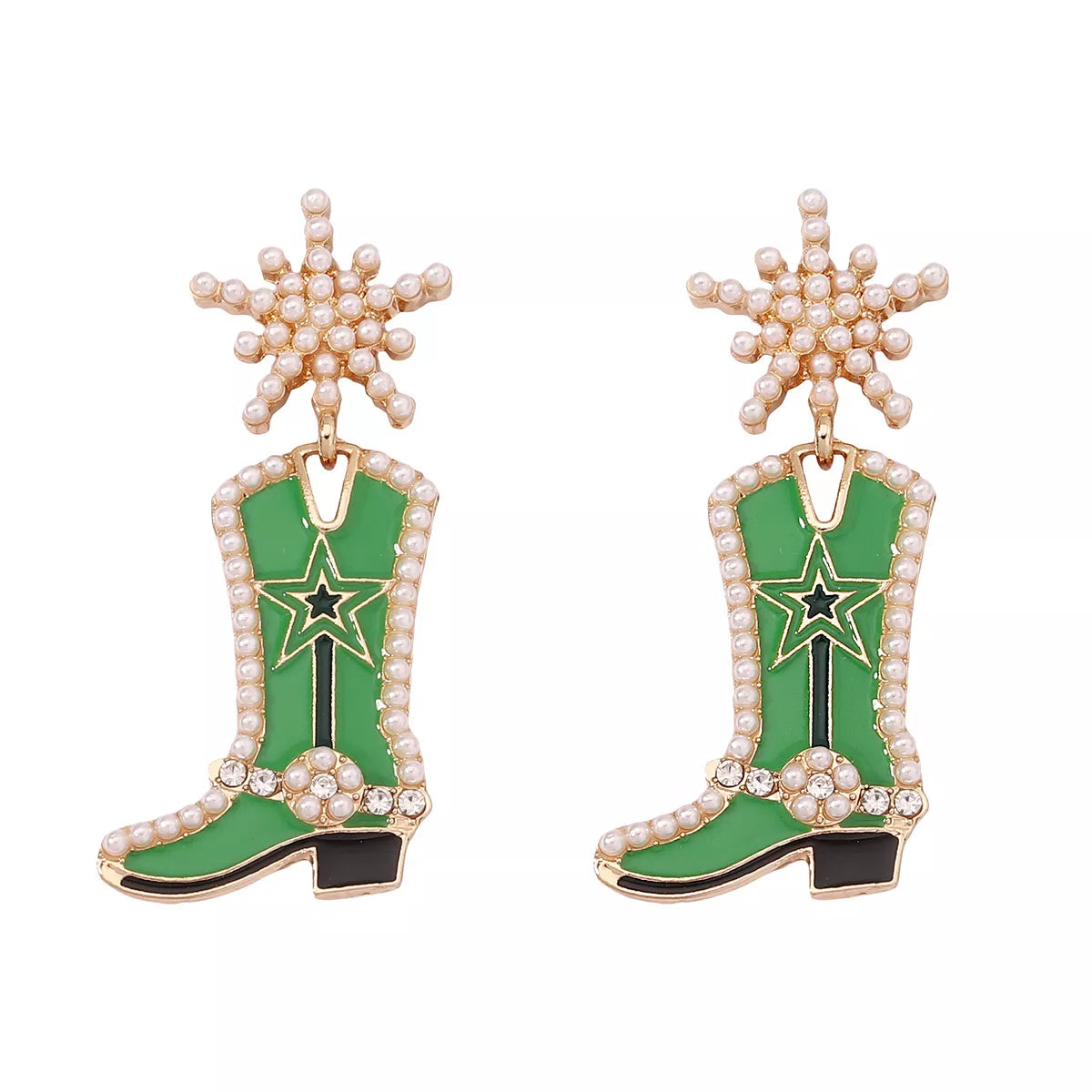 Cowgirl Boot Dangle Earrings Emerald Green onesize OutfitFlow