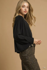 Umgee Brushed Fleeve Crewneck Top OutfitFlow