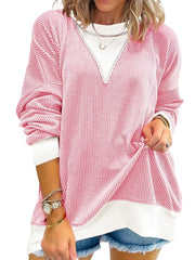 Contrast Dropped Shoulder Sweatshirt Blush Pink OutfitFlow