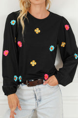 Outfit Flow - Flower Round Neck Long Sleeve Sweater