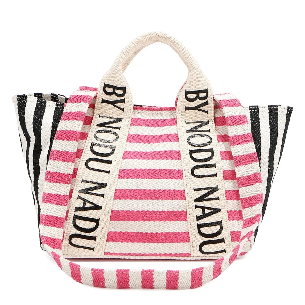 Nicole Lee USA Letter Striped Tote Bag Hot Pink One Size OutfitFlow