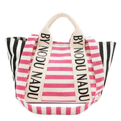 Nicole Lee USA Letter Striped Tote Bag Hot Pink One Size OutfitFlow