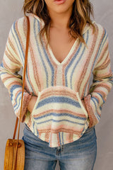 Outfit Flow - Contrast Striped Dropped Shoulder Hooded Knit Top