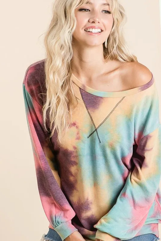 BiBi Tie Dye Print French Terry Sweatshirt OutfitFlow