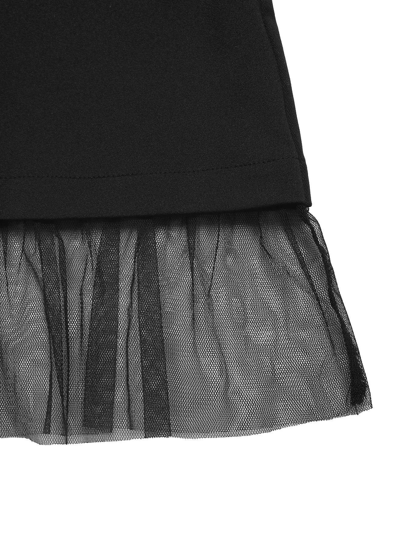 Square Neck Puff Sleeve Mesh Hem Dress OutfitFlow