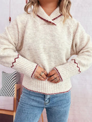 Ribbed Contrast Trim Long Sleeve Sweater OutfitFlow