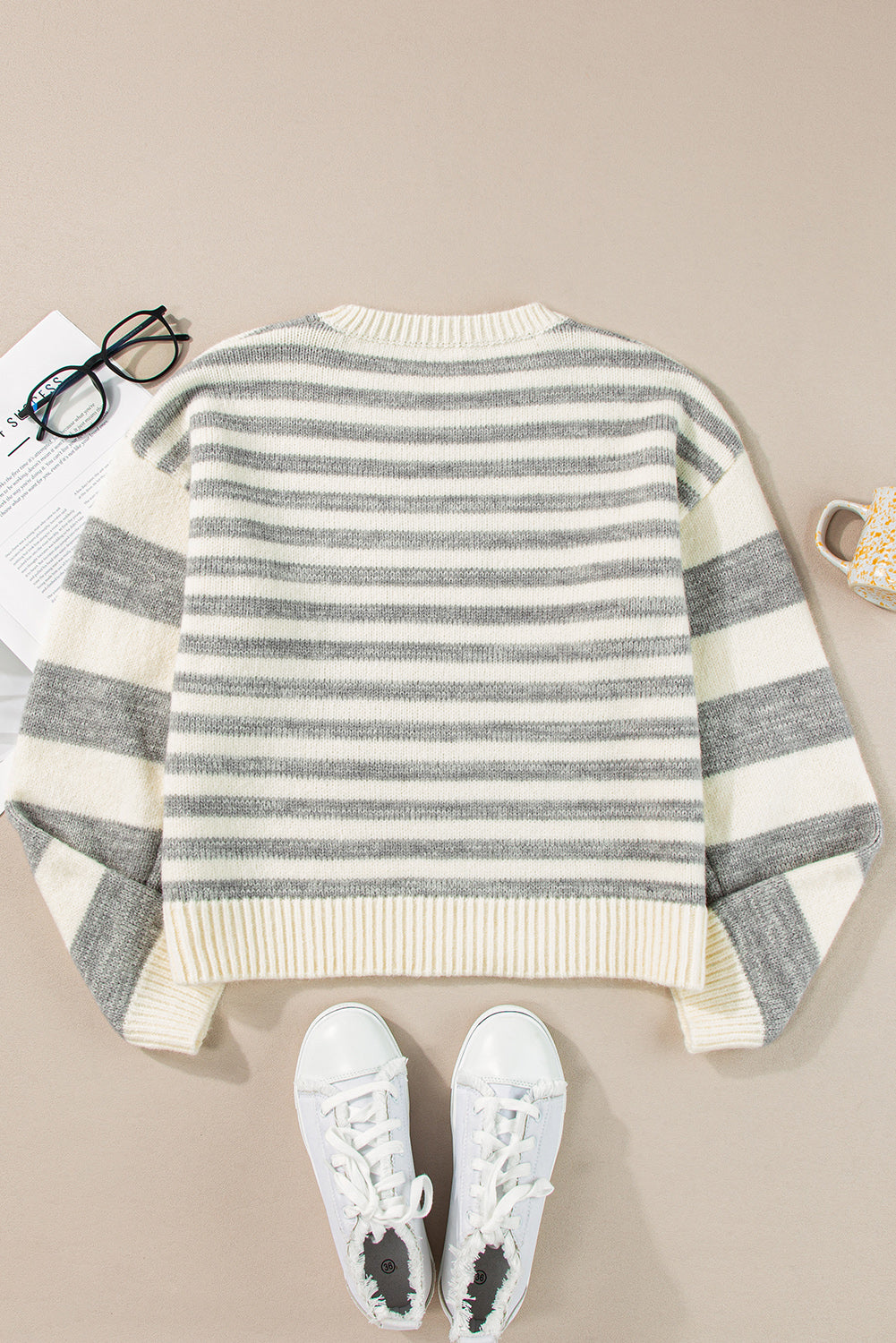 Outfit Flow - Striped Round Neck Dropped Shoulder Sweater