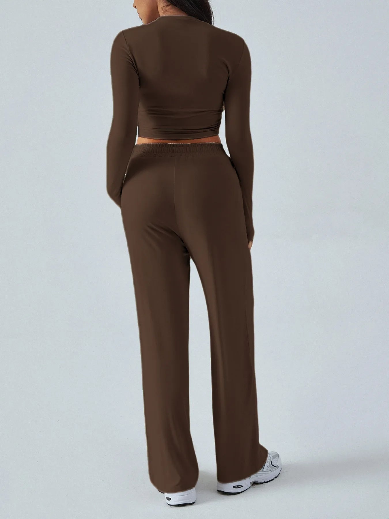 Round Neck Long Sleeve Top and Pants Set OutfitFlow