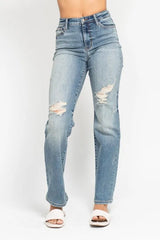 Judy Blue Full Size High Waist Distressed Dad Jean Plus Size MD OutfitFlow