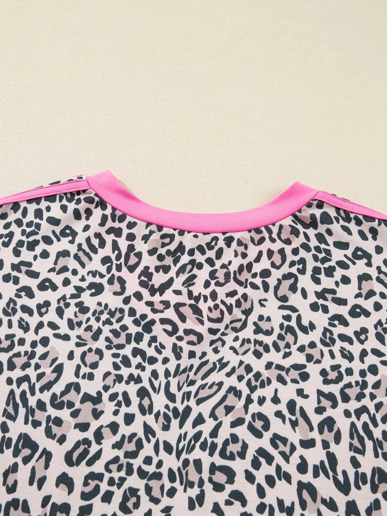 Leopard Print Contrast V Neck Varsity Stripe Detail Long Sleeve Top OutfitFlow