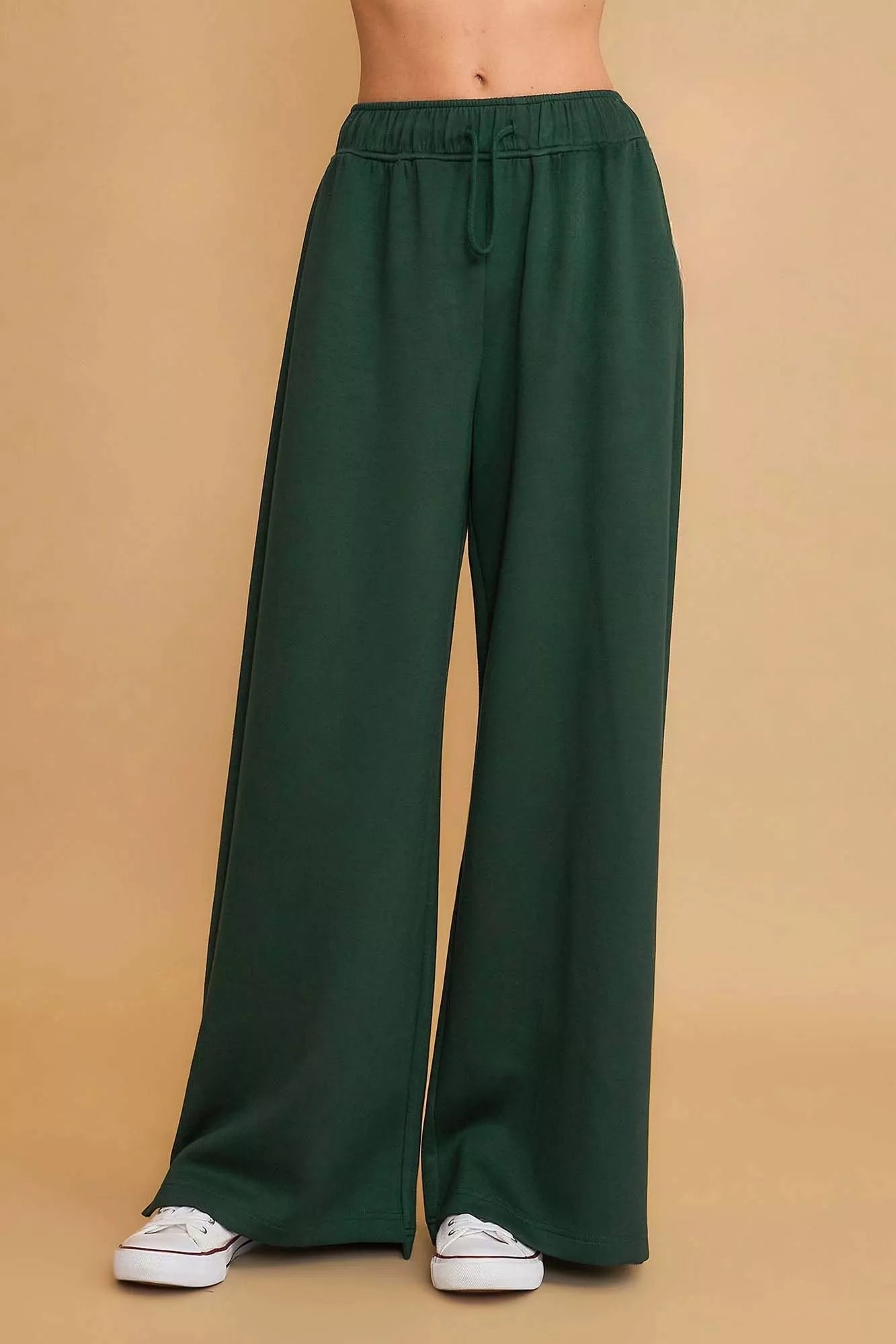 Umgee Elastic Drawstring Waistband Wide Leg Pants OutfitFlow
