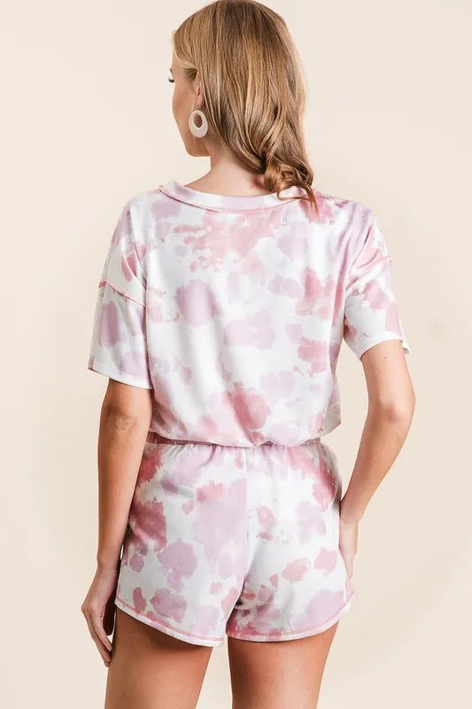 BiBi Tie Dye Print Terry Shorts With Side Pockets OutfitFlow