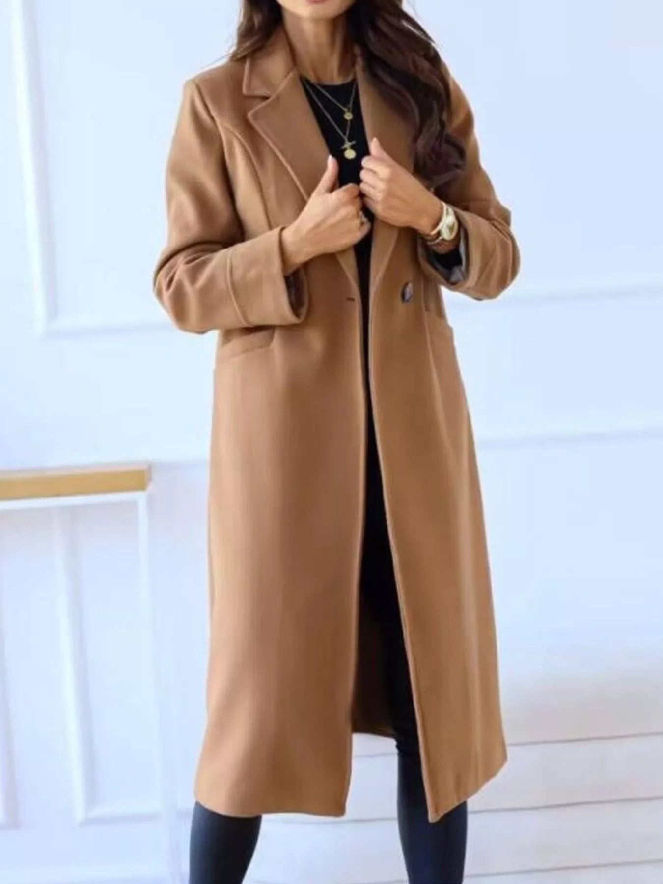 Lapel Collar Wool Blend Overcoat OutfitFlow