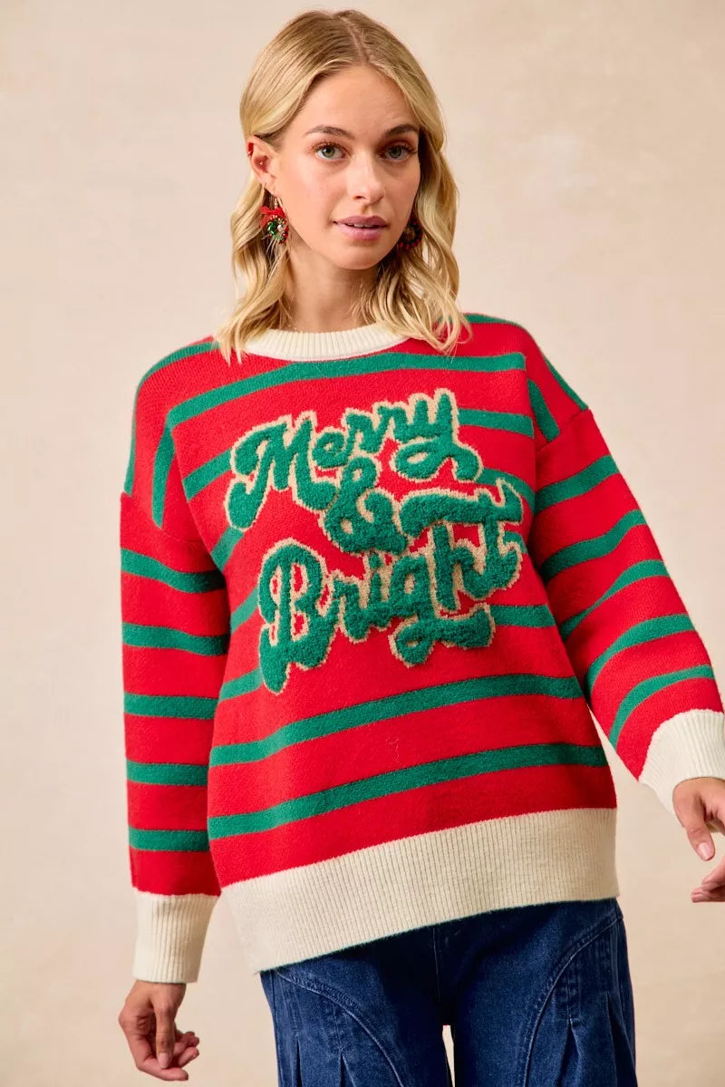 BiBi Christmas Theme Stripe Knit Top OutfitFlow