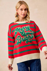 BiBi Christmas Theme Stripe Knit Top OutfitFlow