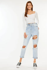 Kancan Open Pack Paperbag Mom Jeans OutfitFlow