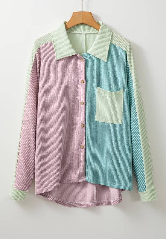Color Block Corded Button Up Shacket OutfitFlow