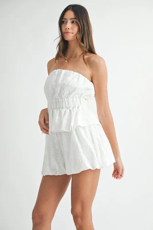 MABLE Floral Eyelet Lace Tube Top and Short Set OutfitFlow