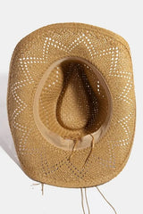 Fame Mixed Beaded Strap Western Fedora Straw Hat OutfitFlow