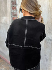 Contrast Trim Button up Sweater Cardigan OutfitFlow