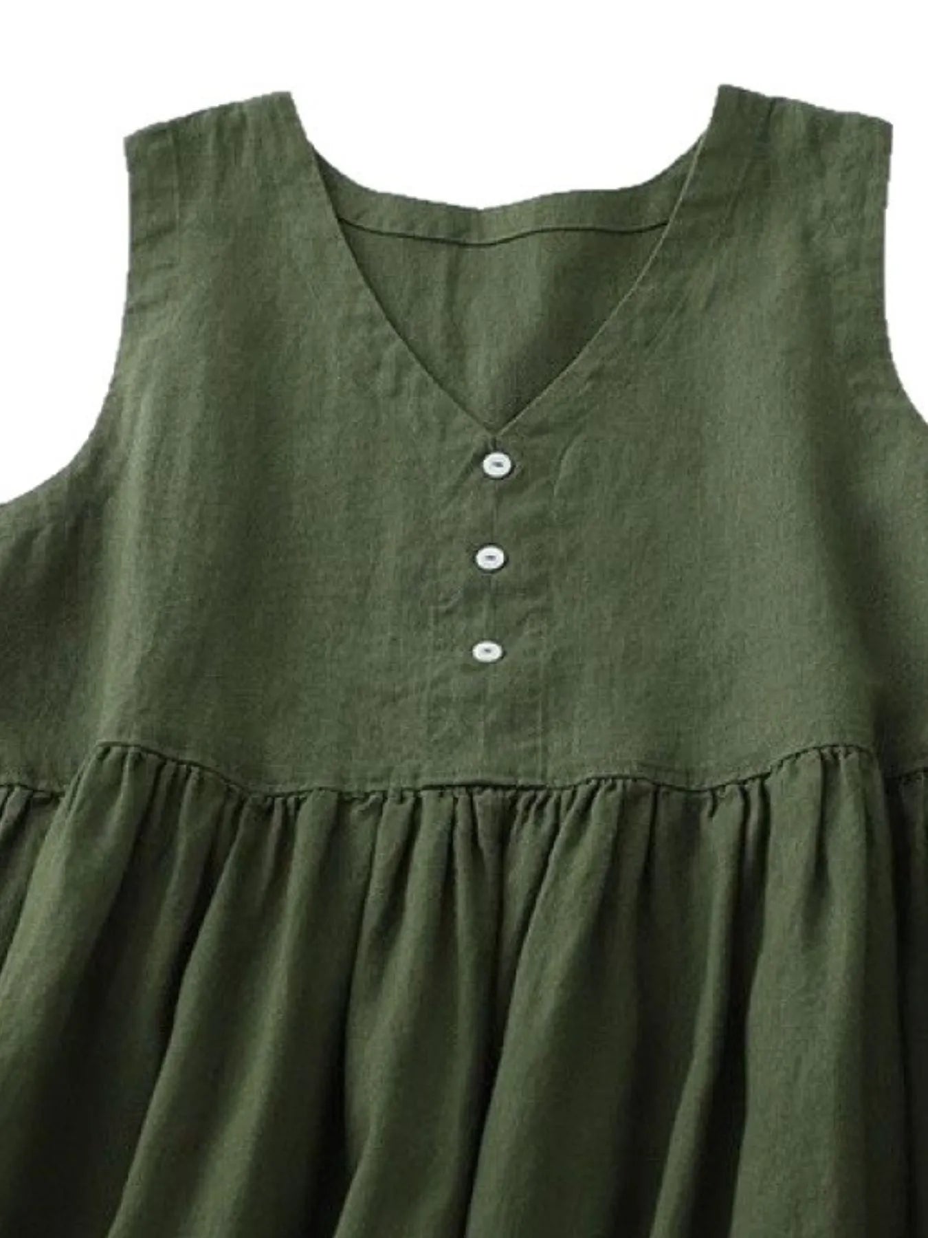 V-Neck Button Detail Sleeveless Midi Dress OutfitFlow