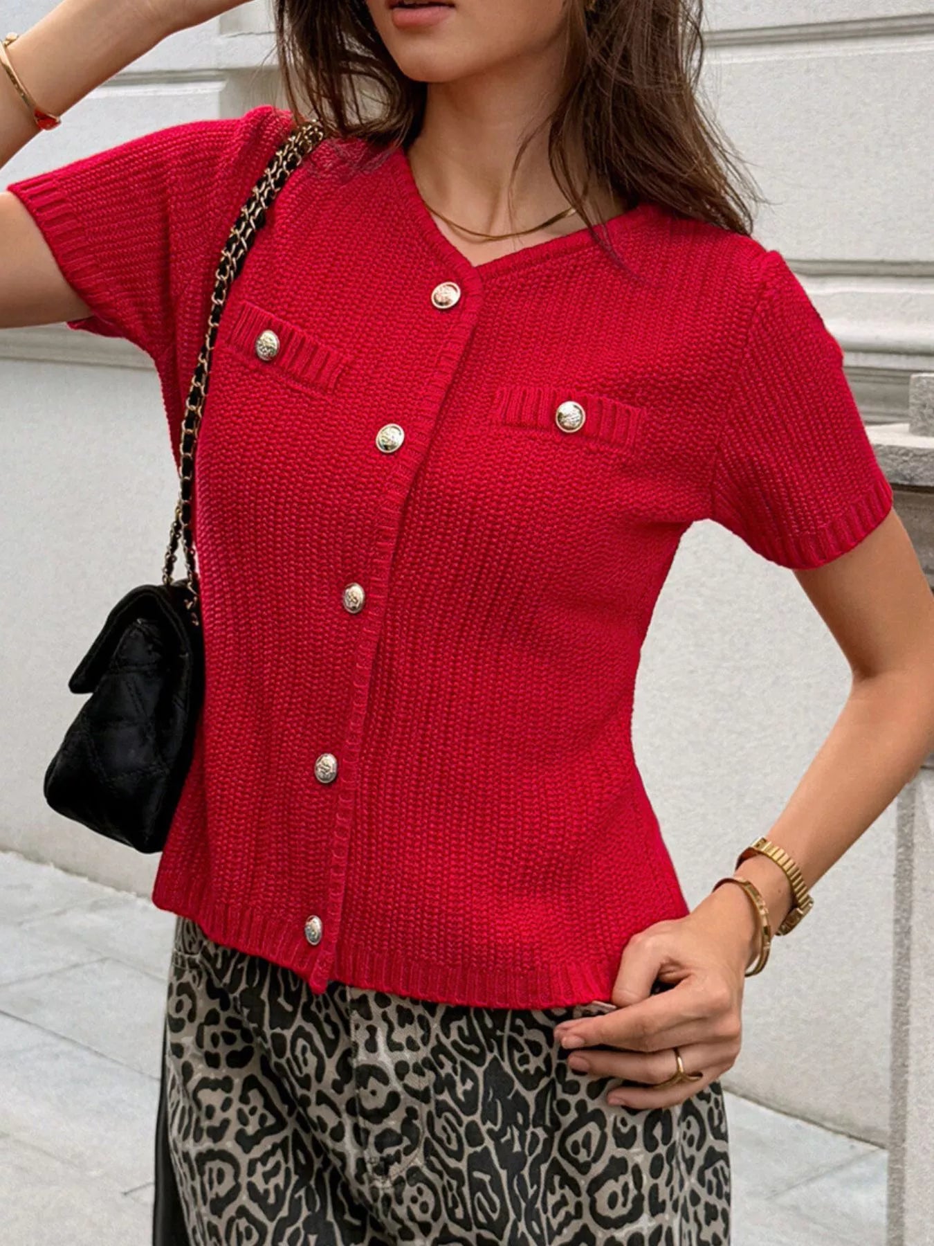 Button Down Short Sleeve Cardigan OutfitFlow