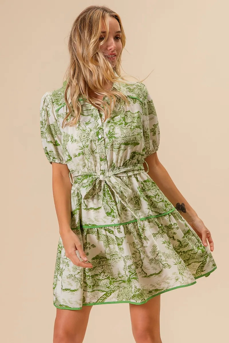 BiBi Woven Printed Tiered Dress OutfitFlow