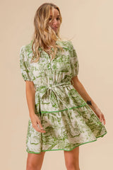 BiBi Woven Printed Tiered Dress OutfitFlow