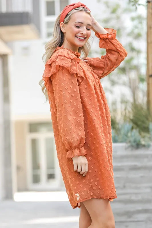And The Why Lovely Ruffle Shoulder with Textured Woven Dress OutfitFlow