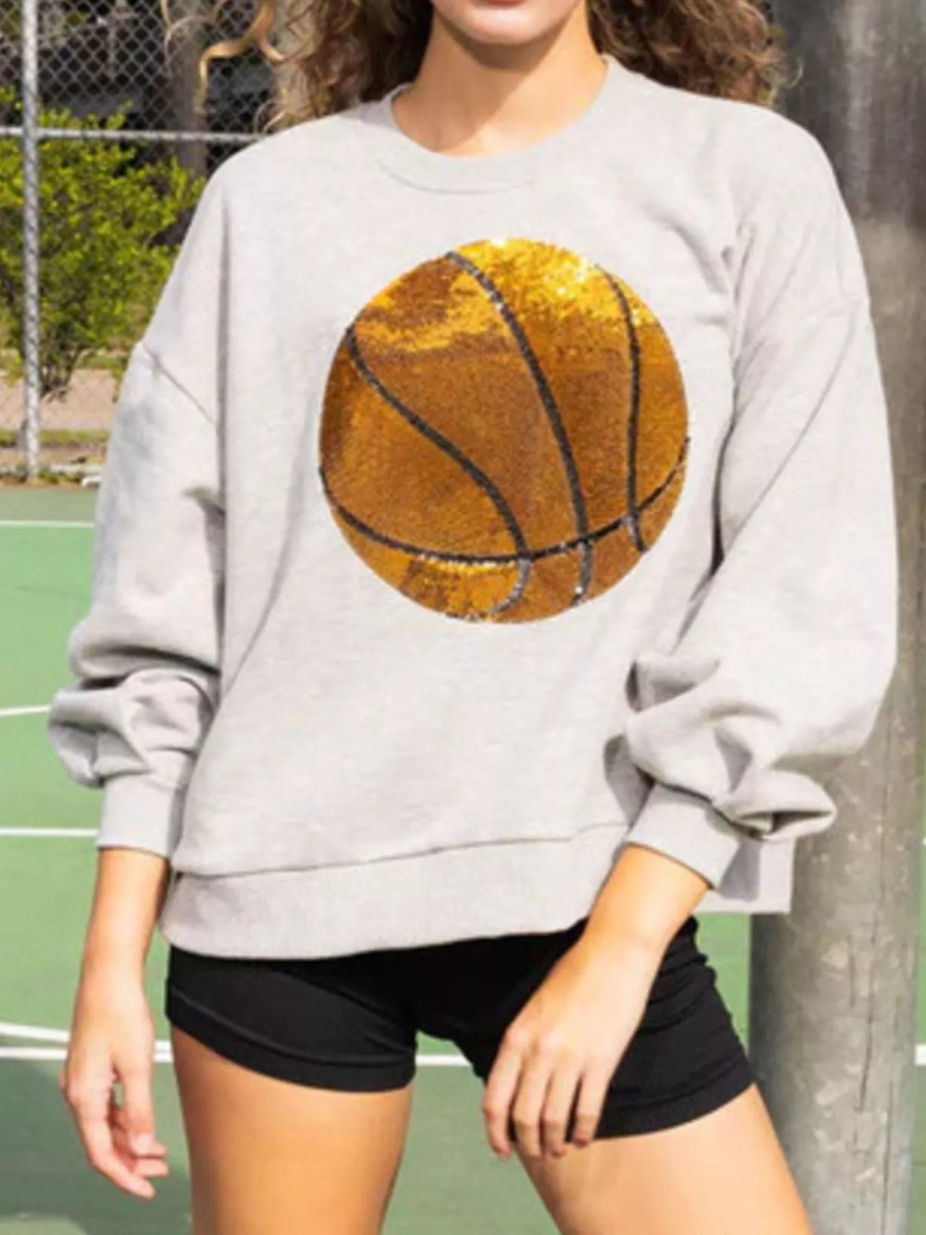 Basketball Round Neck Long Sleeve Sweatshirt OutfitFlow