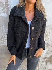 Full Size Fuzzy Button Up Drop Shoulder Jacket