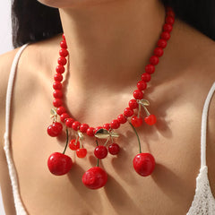Cherry Charm Beaded Statement Necklace OutfitFlow